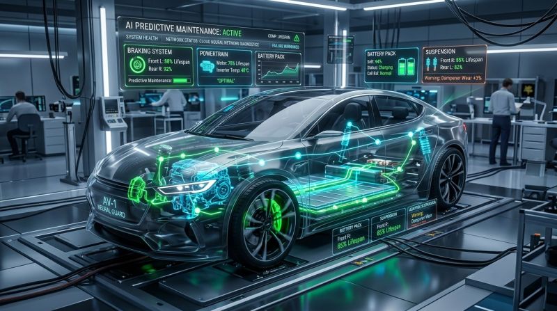 Connected electric vehicle undergoing advanced edge telematics diagnostics with cloud neural network telemetry for sub-millisecond V2X communication