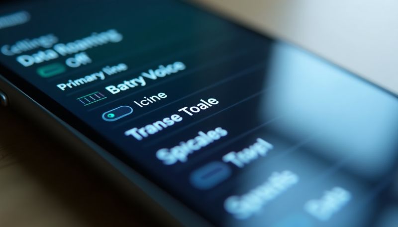 Macro view of iPhone cellular settings menu showing Dual SIM configuration and Data Roaming disabled