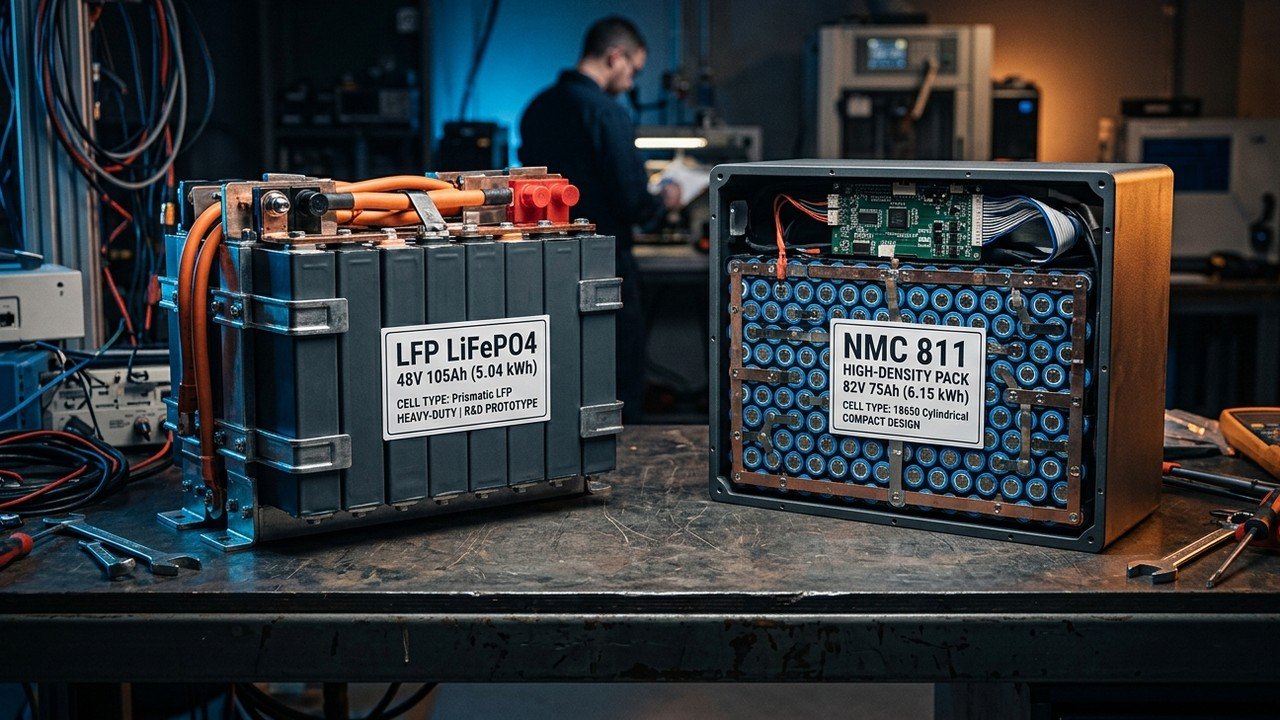 Prismatic Lithium Iron Phosphate LFP battery cell pack architecture and heavy-duty busbars