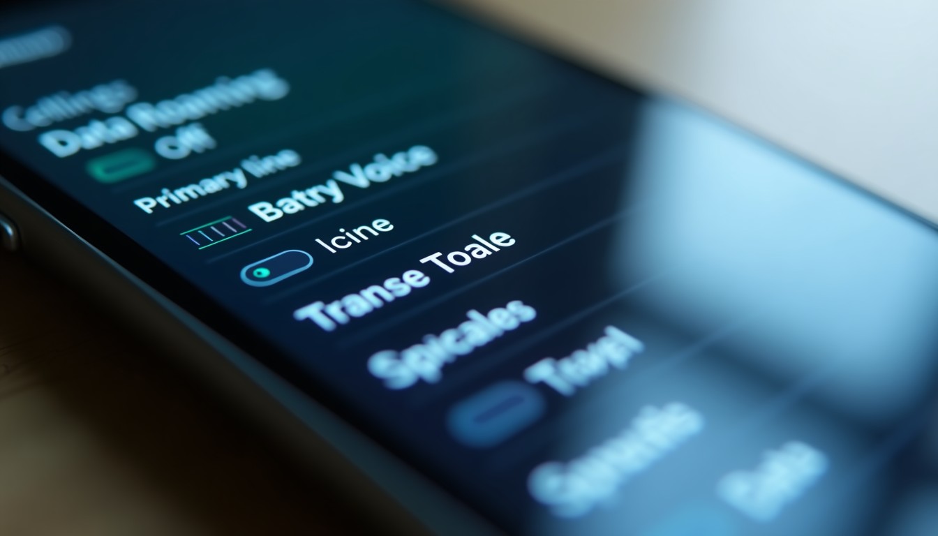 Macro view of iPhone cellular settings menu showing Dual SIM configuration and Data Roaming disabled